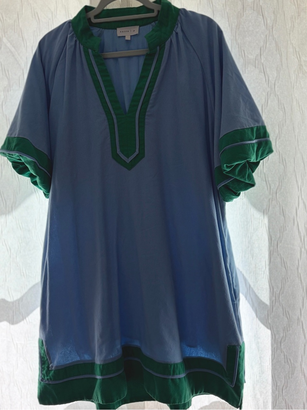 entro Blue Midi Dress with Green Trim